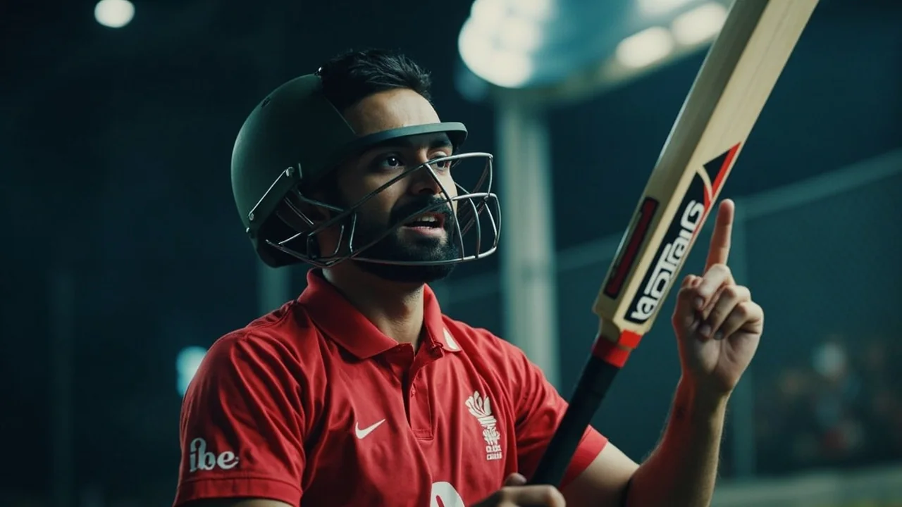 Medium editorial view of a cricket pitch during a powerplay — slip cordon set, bowler in delivery stride, and the batter close to the crease — capturing the captaincy-driven tactical layer where the IPL-to-international gap is widest